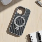 BUZZBEA Luxe TechWoven MagSafe Case for iPhone 16 Pro – Premium Designer Fabric Texture with Integrated Foldable Kickstand | Metallic Lens Protection | Luxury Shockproof Back Cover - Image 3