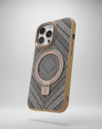 BUZZBEA Premium TechWoven Geometric Chevron MagSafe Case with Hidden O-Ring Kickstand for iPhone – Luxury Fabric Texture | Metallic Camera Protection | Shockproof - Image 3