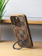 BUZZBEA Artisan Chevron TechWoven MagSafe Case for iPhone – Multi-Tone Geometric Weave | Rose Gold Metallic Accents - Image 2