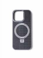 BUZZBEA Elite Houndstooth Executive Case for iPhone – MagSafe Compatible with Integrated Foldable Kickstand | Monochrome Fabric Texture | Titanium Silver Accents