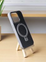 BUZZBEA Elite Houndstooth Executive Case for iPhone – MagSafe Compatible with Integrated Foldable Kickstand | Monochrome Fabric Texture | Titanium Silver Accents - Image 3