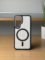 BUZZBEA Luxe Leather Texture MagSafe Compatible Case for Samsung Galaxy S24 – Premium White Snake Pattern | Shockproof Hybrid Slim Back Cover - Image 5